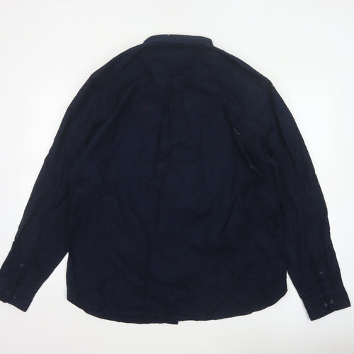 Marks and Spencer Men's Blue Regular Fit Long Sleeve Cotton Button-Up Shirt XL