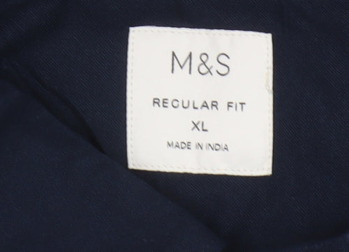 Marks and Spencer Men's Blue Regular Fit Long Sleeve Cotton Button-Up Shirt XL