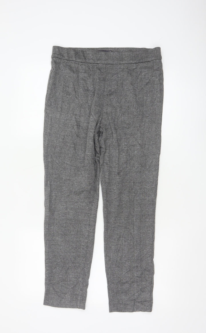 Marks and Spencer Women's Grey Check Slim Fit Stretch Trousers Size 12