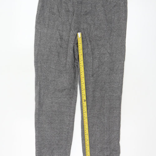 Marks and Spencer Women's Grey Check Slim Fit Stretch Trousers Size 12