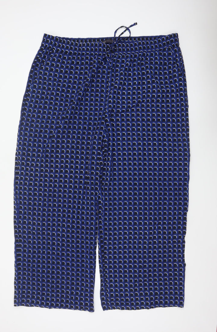 Marks and Spencer Women’s Blue Geometric Wide-Leg Trousers Size 24