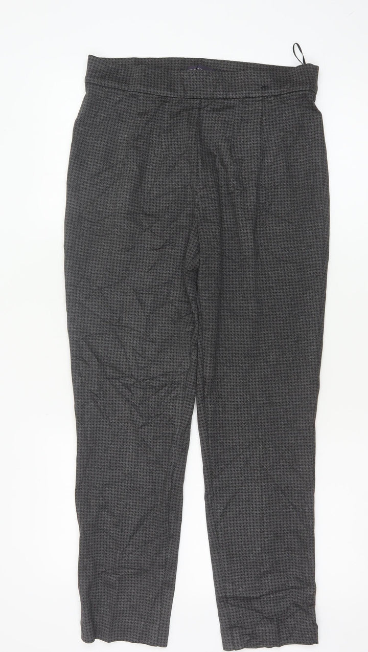 Marks and Spencer Women Grey Houndstooth Regular Trousers Size 12