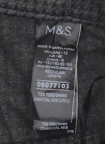 Marks and Spencer Women Grey Houndstooth Regular Trousers Size 12