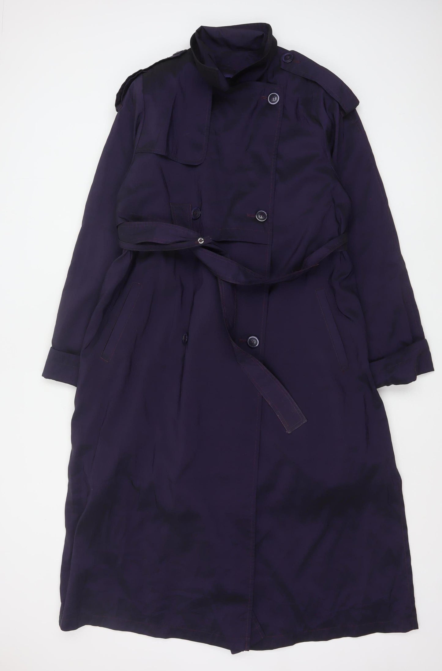 London Fog Women Purple Long Trench Coat Size 6 Belted Classic Style