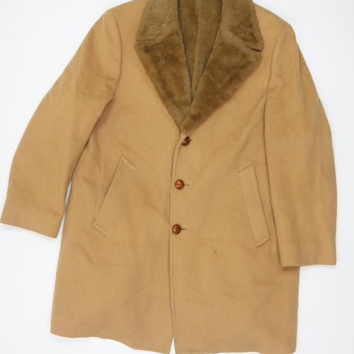 Zero King Women Beige Wool Overcoat with Fur Collar Size 14 Classic Style
