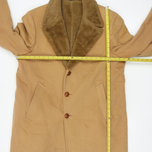 Zero King Women Beige Wool Overcoat with Fur Collar Size 14 Classic Style