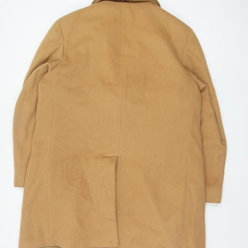 Zero King Women Beige Wool Overcoat with Fur Collar Size 14 Classic Style