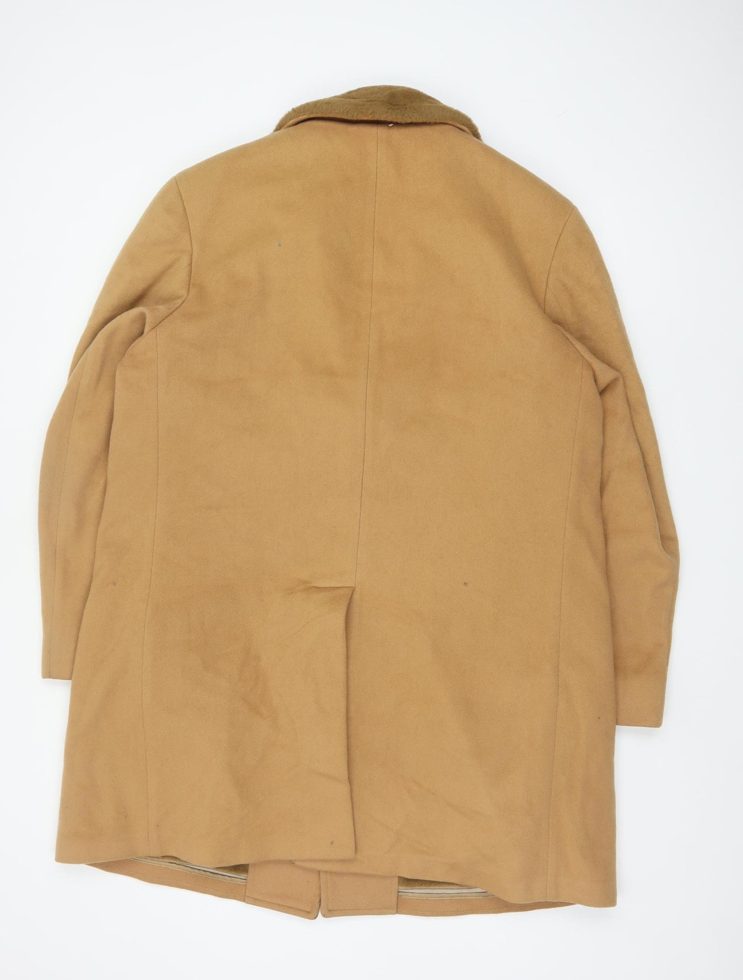 Zero King Women Beige Wool Overcoat with Fur Collar Size 14 Classic Style