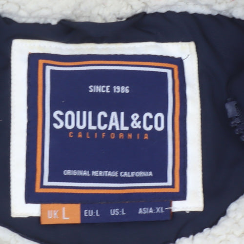 SoulCal & Co Mens Red L Puffer Jacket Hooded Faux Fur Winter Coat