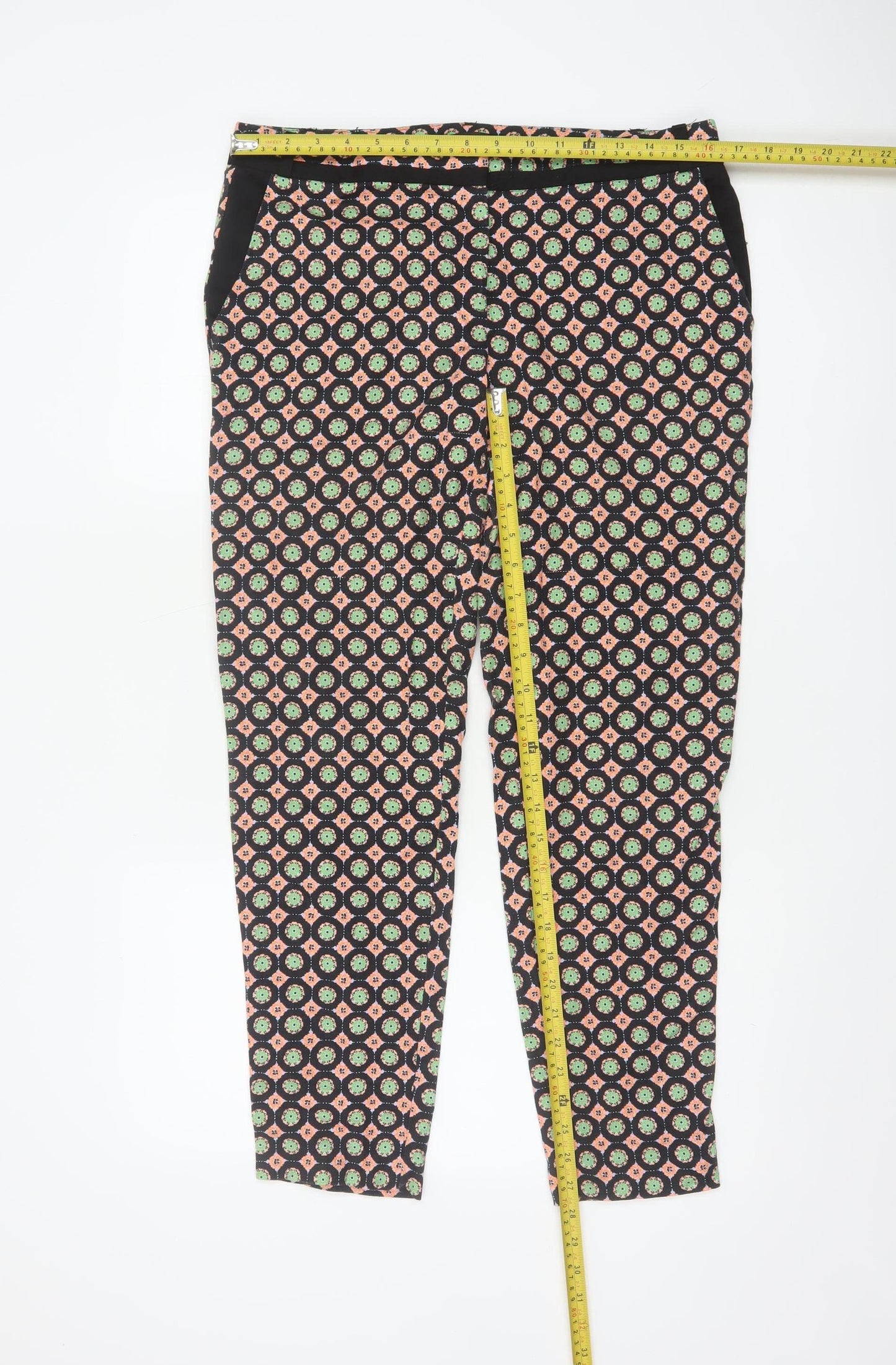 River Island Womens Multicoloured Geometric Slim Tapered Trousers Size 12