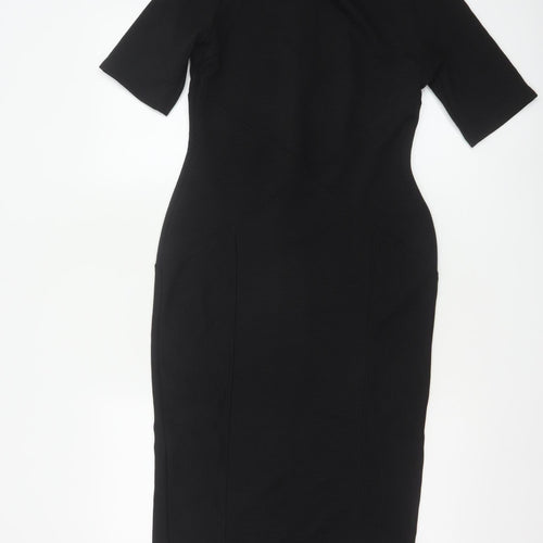 ASOS Women’s Black Midi Bodycon Dress Size 12 Zip Back Stretch