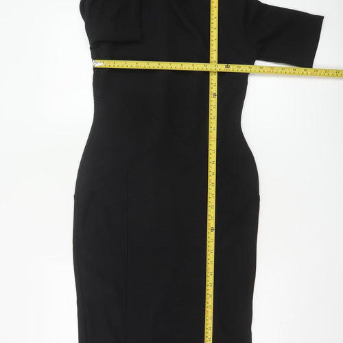 ASOS Women’s Black Midi Bodycon Dress Size 12 Zip Back Stretch