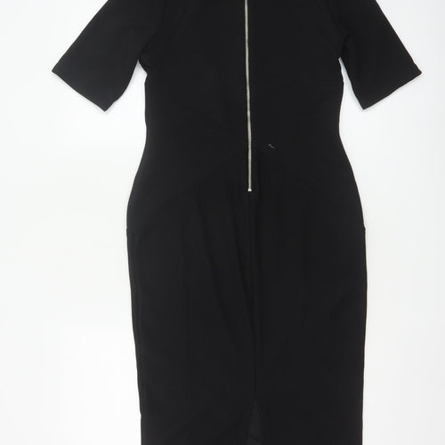 ASOS Women’s Black Midi Bodycon Dress Size 12 Zip Back Stretch