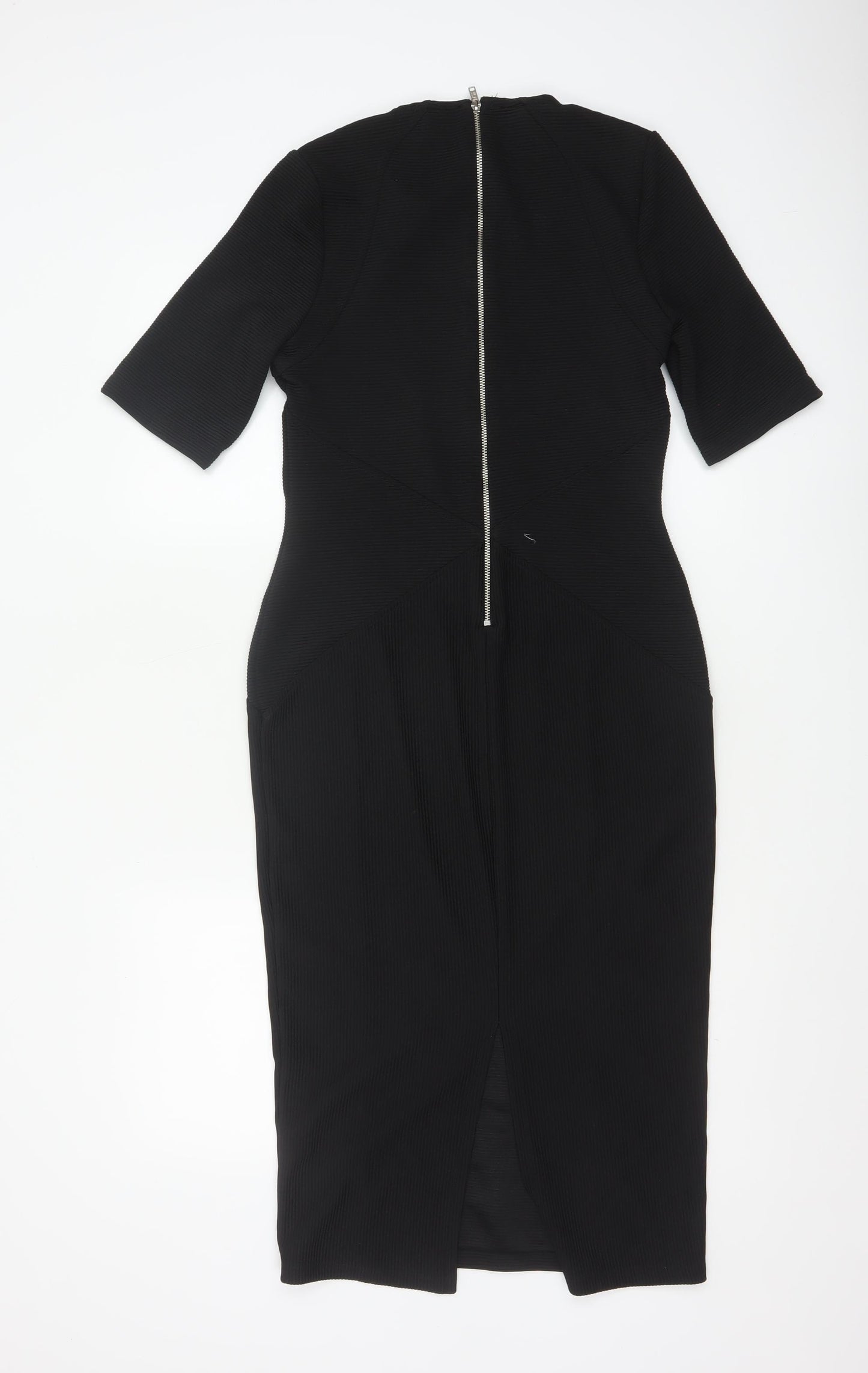 ASOS Women’s Black Midi Bodycon Dress Size 12 Zip Back Stretch