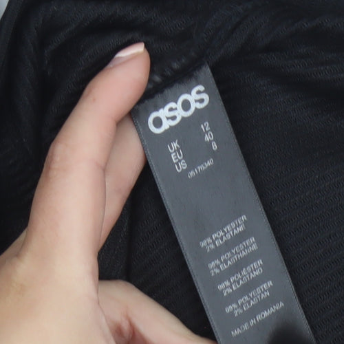 ASOS Women’s Black Midi Bodycon Dress Size 12 Zip Back Stretch