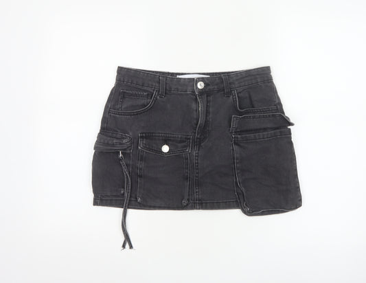 Bershka Women’s Black Cotton Cargo Mini Skirt Size 10