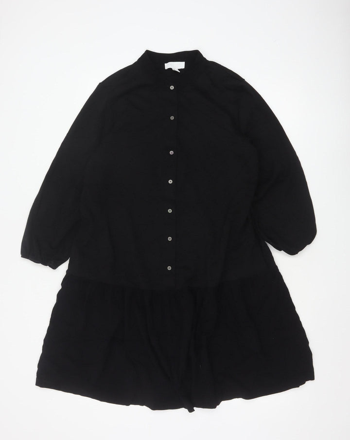 The White Company Women's Black Size 16 Long Sleeve Shirt Dress