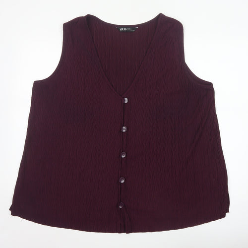 Yours Women's Purple Sleeveless V-Neck Button Blouse UK 22