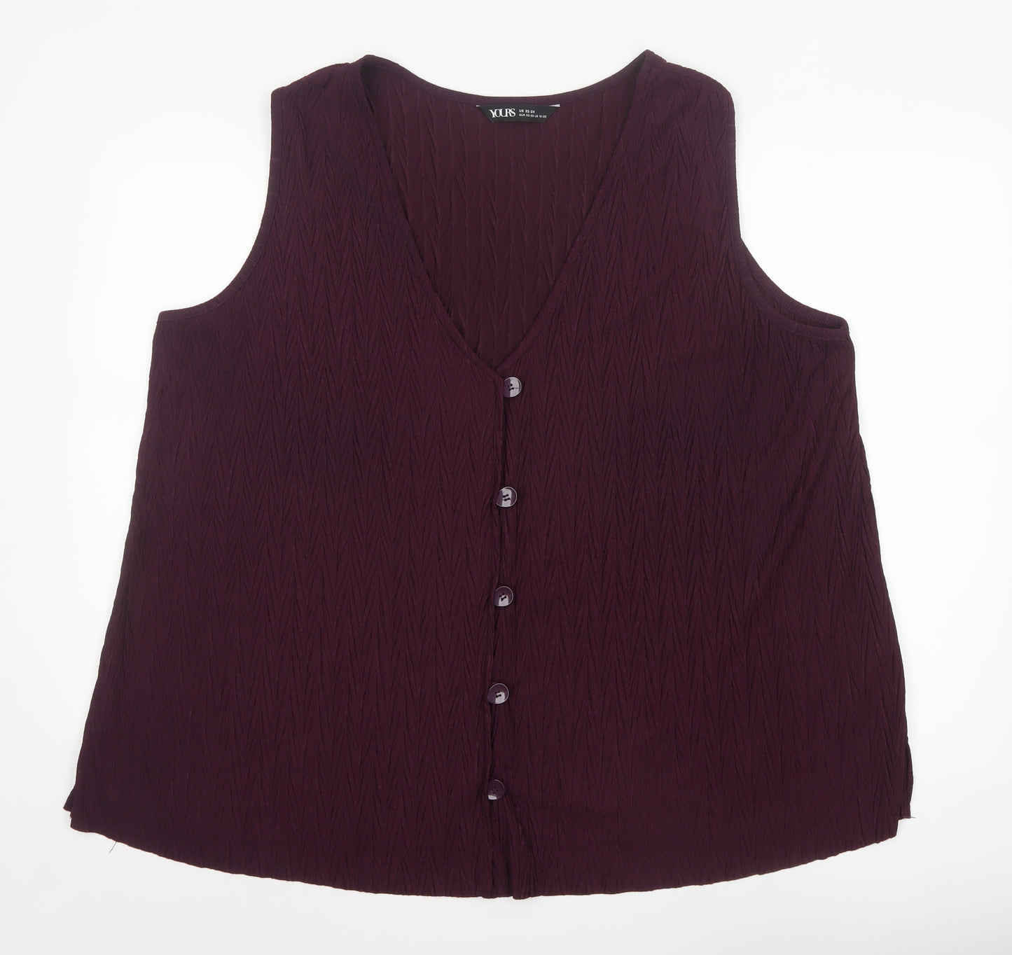 Yours Women's Purple Sleeveless V-Neck Button Blouse UK 22