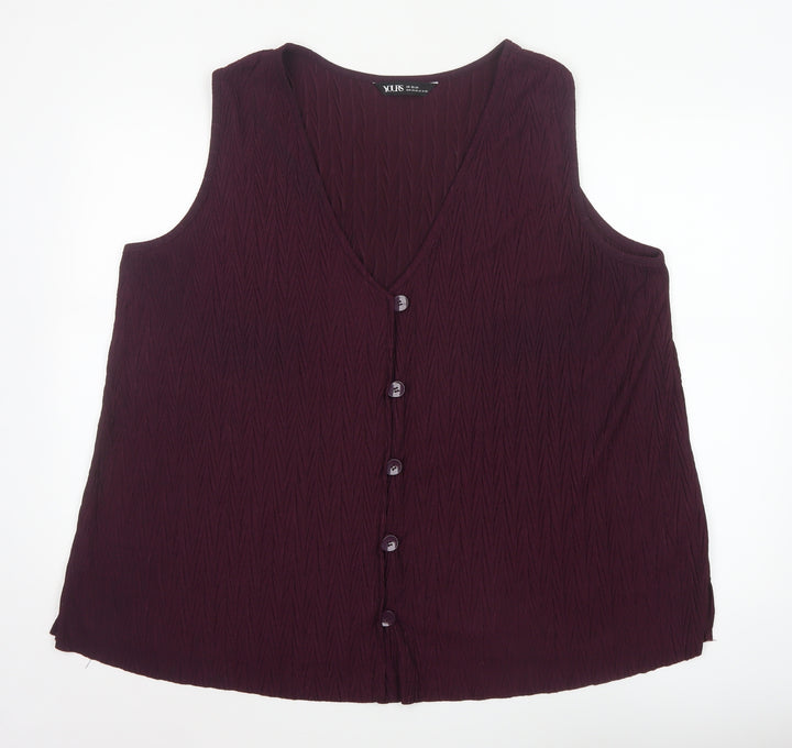 Yours Women's Purple Sleeveless V-Neck Button Blouse UK 22