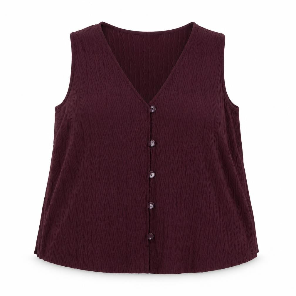 Front view of Yours Women's Purple Sleeveless V-Neck Button Blouse UK 22