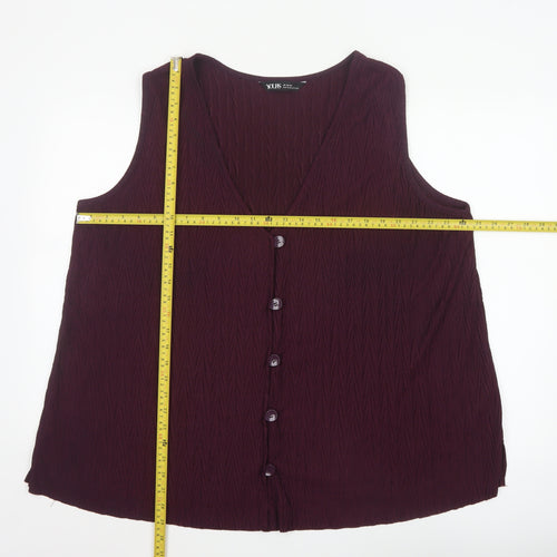 Yours Women's Purple Sleeveless V-Neck Button Blouse UK 22
