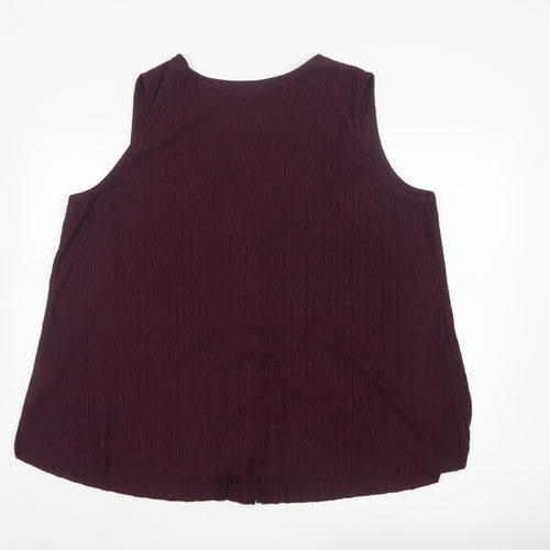 Yours Women's Purple Sleeveless V-Neck Button Blouse UK 22