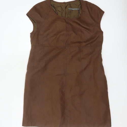 Zara Women Brown XL Shift Knee Length Sleeveless Dress