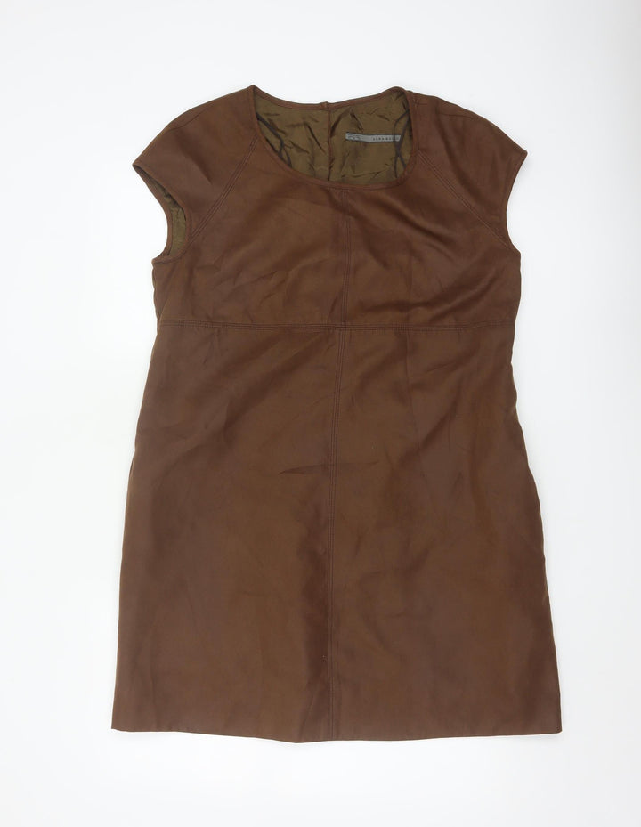 Zara Women Brown XL Shift Knee Length Sleeveless Dress