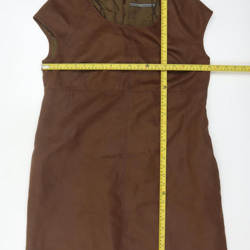 Zara Women Brown XL Shift Knee Length Sleeveless Dress
