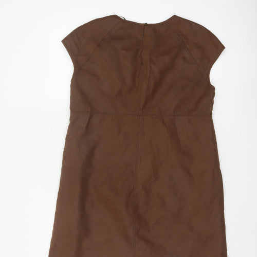 Zara Women Brown XL Shift Knee Length Sleeveless Dress