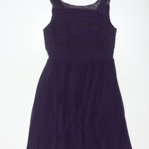 Oasis Women's Purple A-Line Sleeveless Lace Pleated Dress Size 14