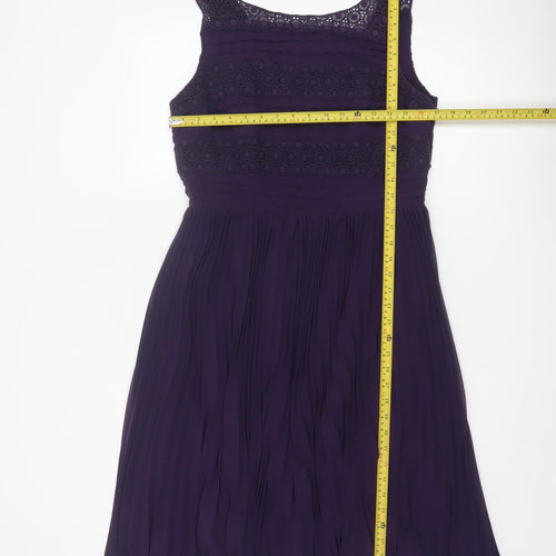 Oasis Women's Purple A-Line Sleeveless Lace Pleated Dress Size 14