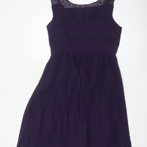 Oasis Women's Purple A-Line Sleeveless Lace Pleated Dress Size 14