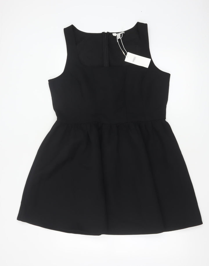 Marks and Spencer Women’s Black Skater Dress Size 16 Sleeveless Lined Stretch Partywear