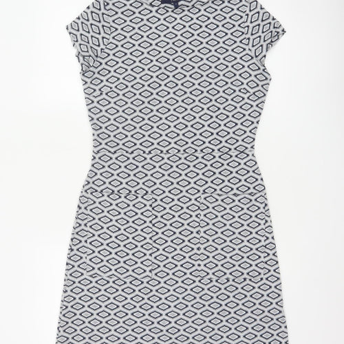 Next Women’s Grey Geometric Shift Dress Size 8 Short Sleeve
