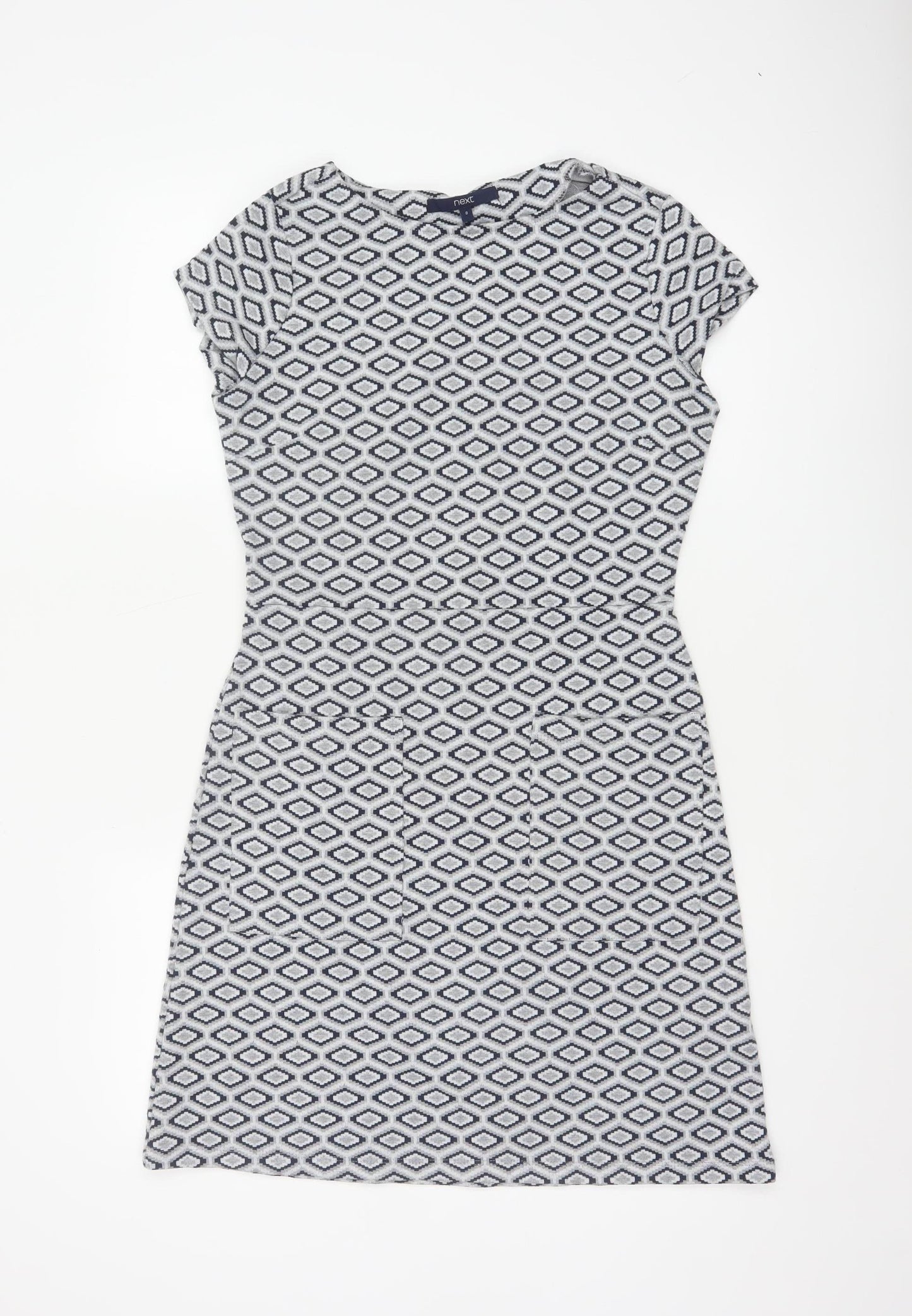 Next Women’s Grey Geometric Shift Dress Size 8 Short Sleeve