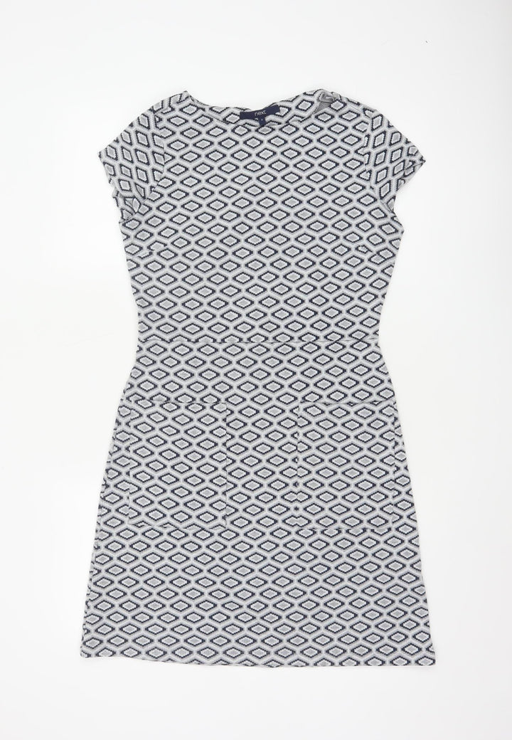 Next Women’s Grey Geometric Shift Dress Size 8 Short Sleeve