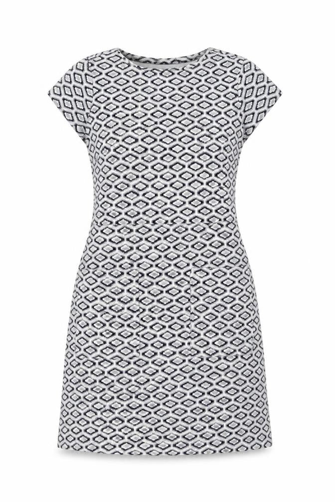 Front view of Next Women’s Grey Geometric Shift Dress, size UK 8, Short Sleeve