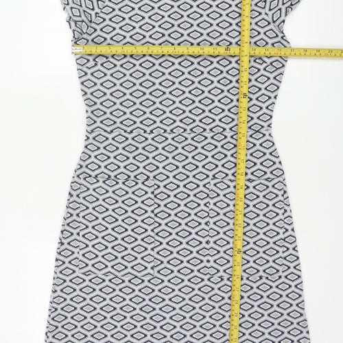 Next Women’s Grey Geometric Shift Dress Size 8 Short Sleeve