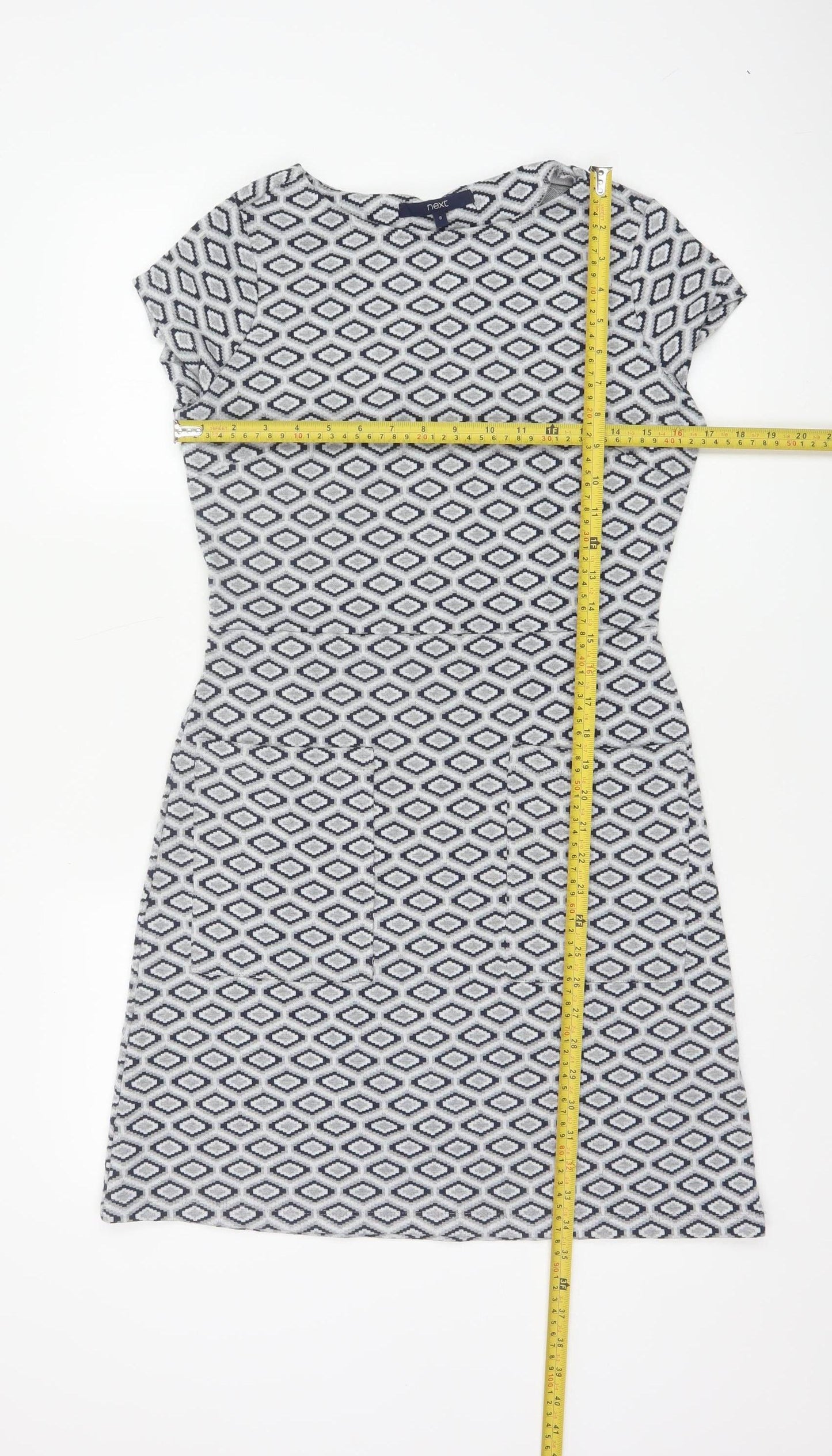 Next Women’s Grey Geometric Shift Dress Size 8 Short Sleeve