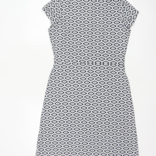 Next Women’s Grey Geometric Shift Dress Size 8 Short Sleeve