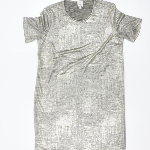 River Island Women's Silver Metallic T-Shirt Dress Size 8