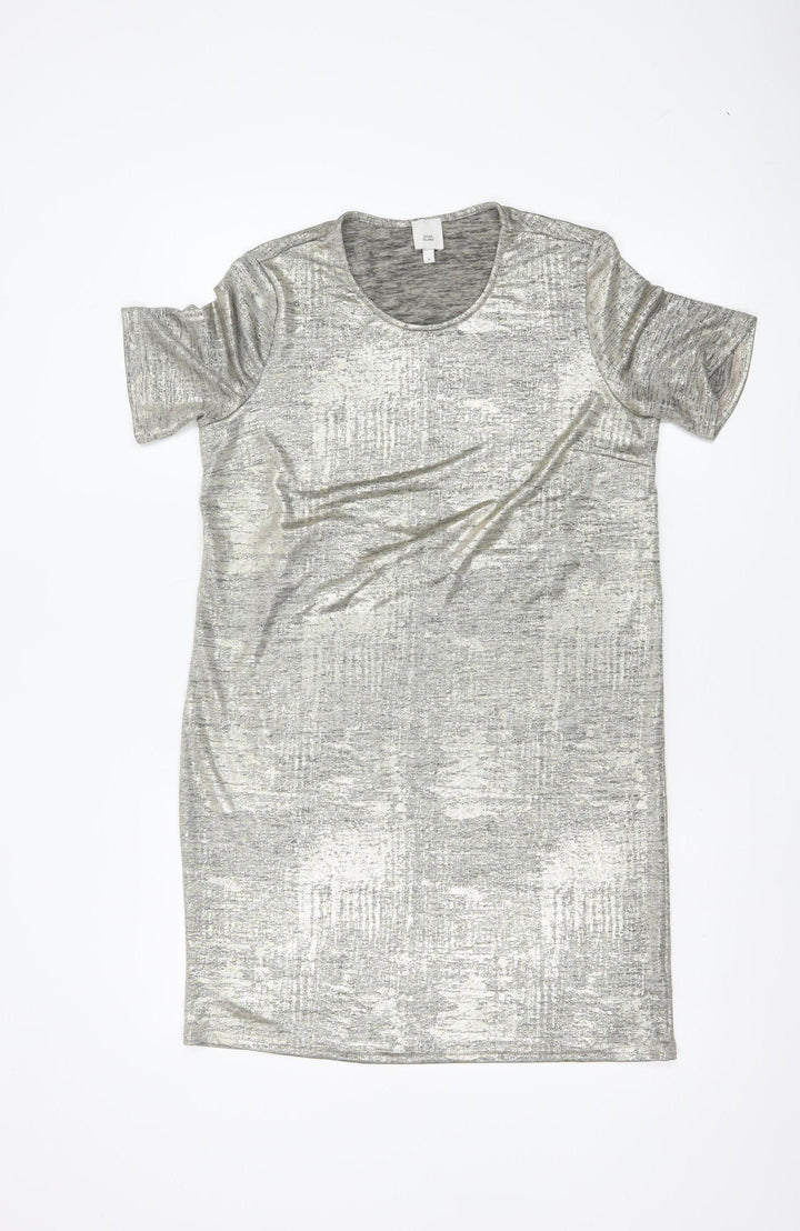 River Island Women's Silver Metallic T-Shirt Dress Size 8