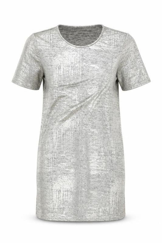 Front view of River Island Women's Silver Metallic T-Shirt Dress, size 8