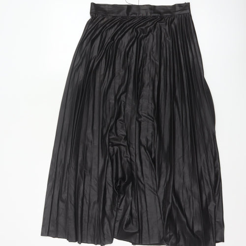 Zara Woman Black Pleated Satin Midi Skirt Size S