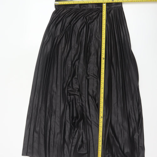 Zara Woman Black Pleated Satin Midi Skirt Size S