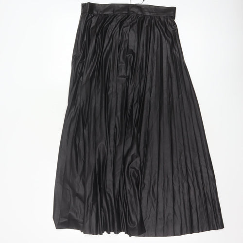 Zara Woman Black Pleated Satin Midi Skirt Size S
