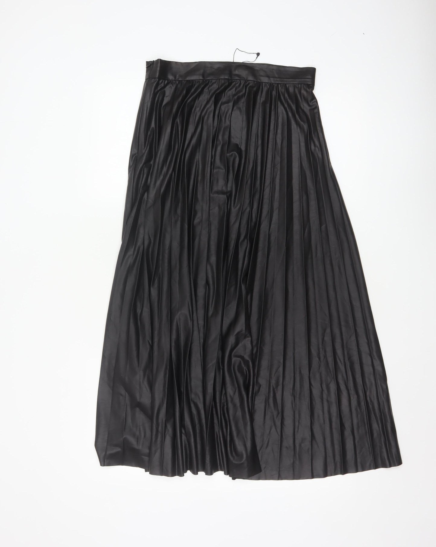 Zara Woman Black Pleated Satin Midi Skirt Size S