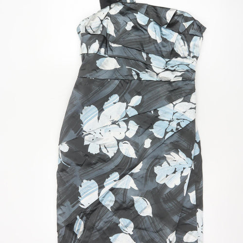 Coast Women Grey Floral One Shoulder Ruched Satin Dress Size 14